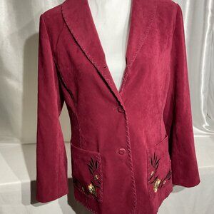 Susan Graver  Womens Blazer With Floral Details Button Closure Stitched Lapel Si